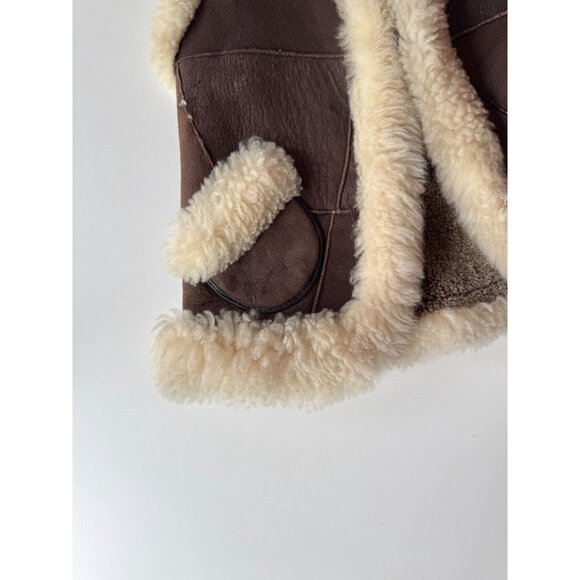Girls' Brown 100% Suede Leather Genuine Shearling Trim Vest - Picture 3 of 10